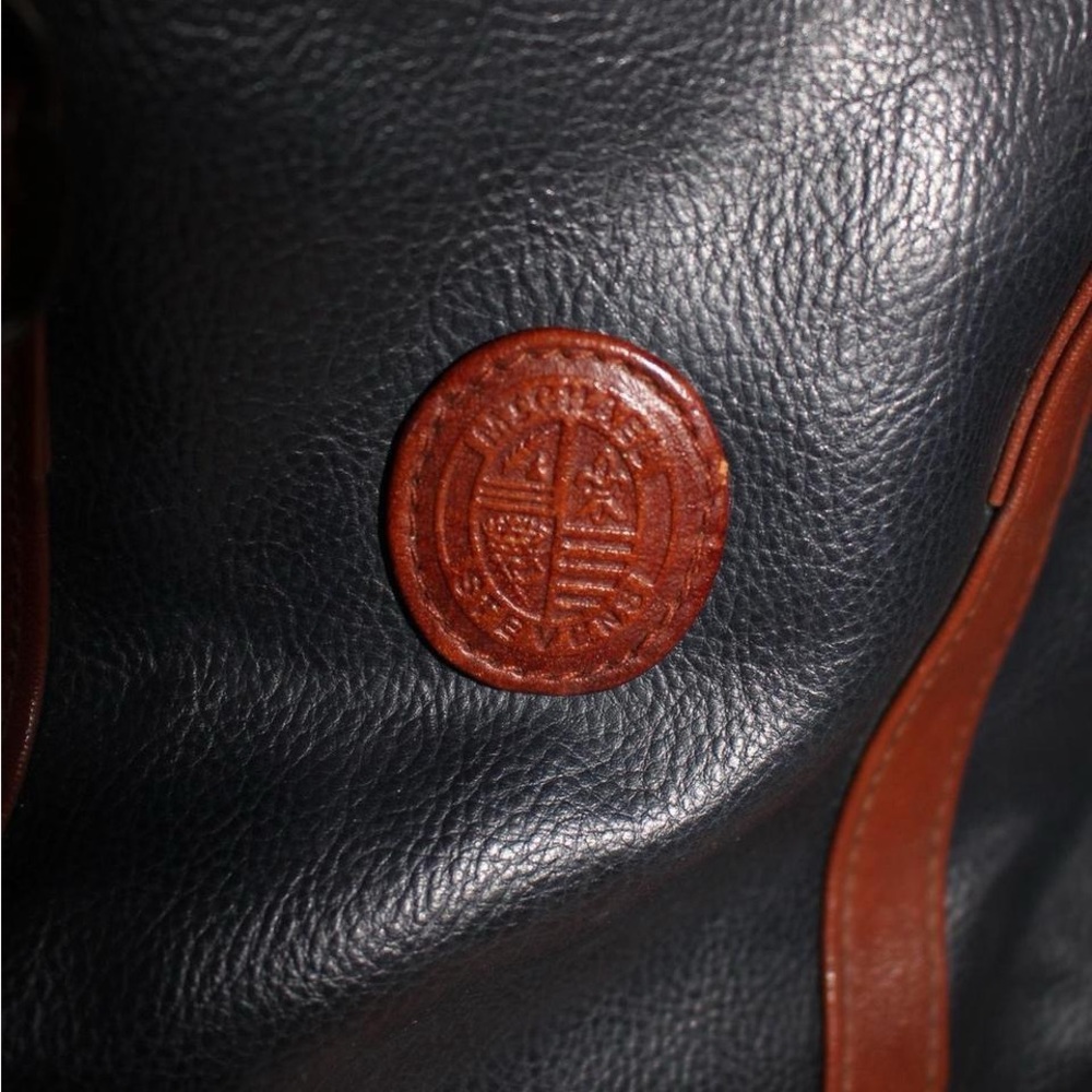 Leather Travel Bag in Navy and Brown - Picture 2 of 4